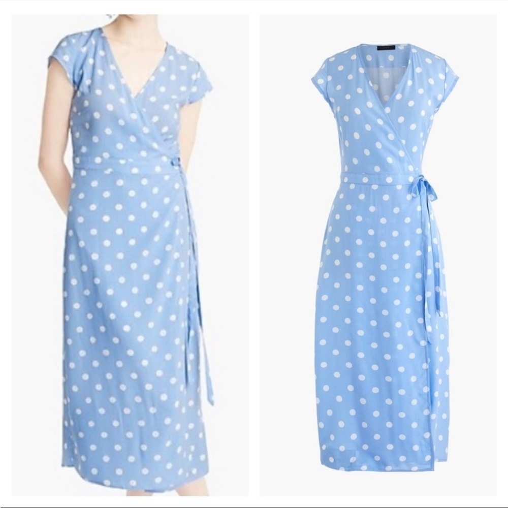 J.Crew Midi Wrap Polka Dot Dress in Soft Rayon